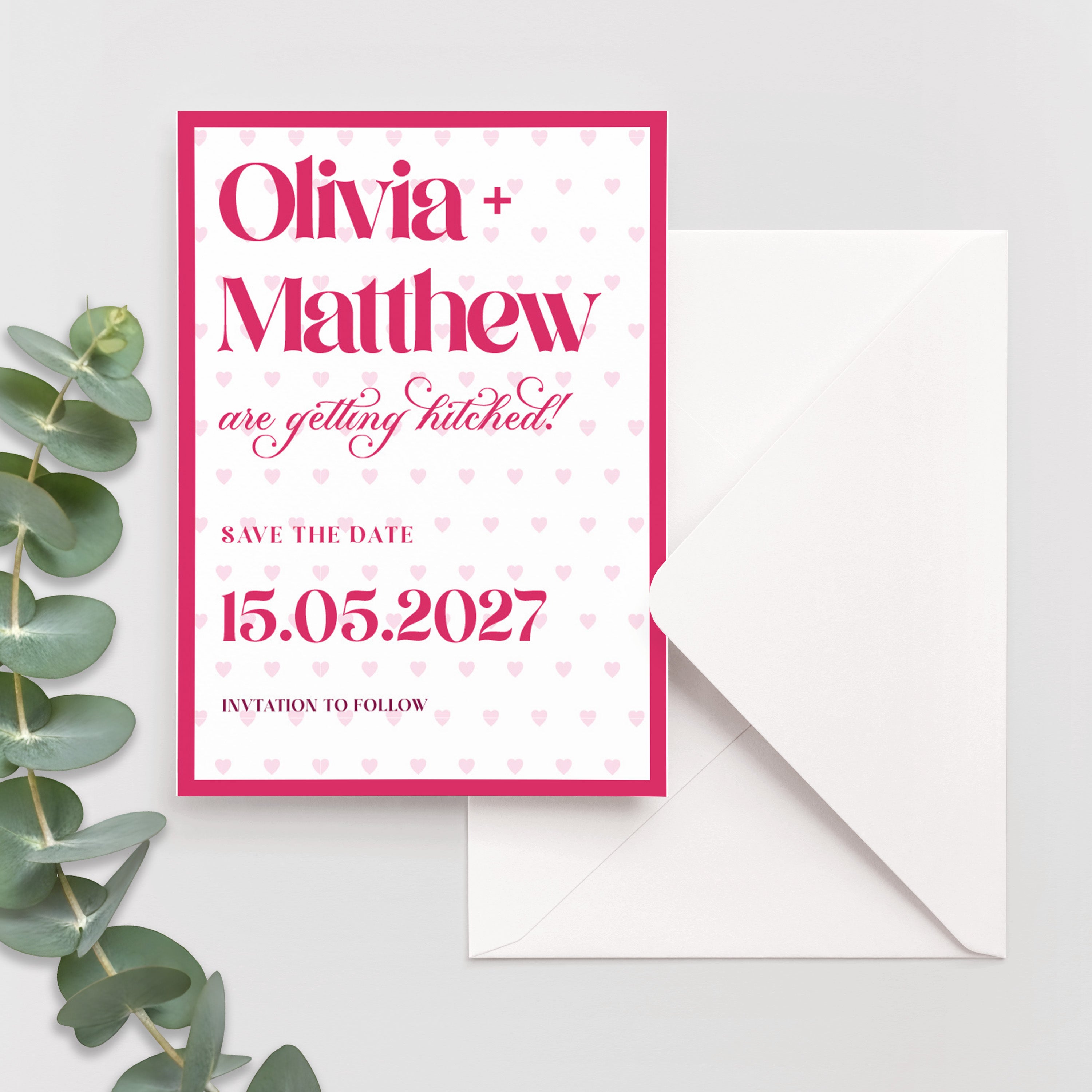 Pink Hearts Save the Date Cards