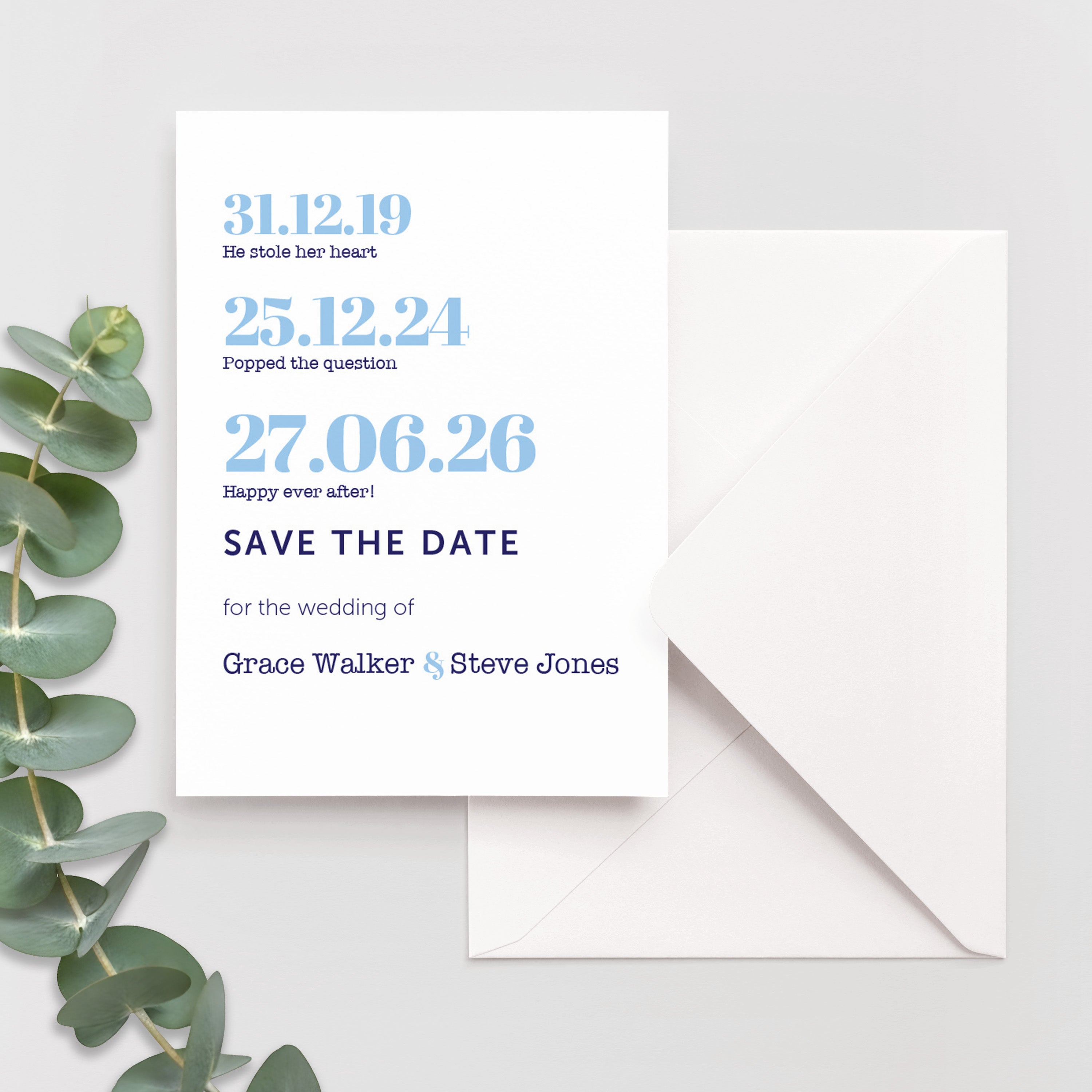 Blue Typographic Save the Date Cards