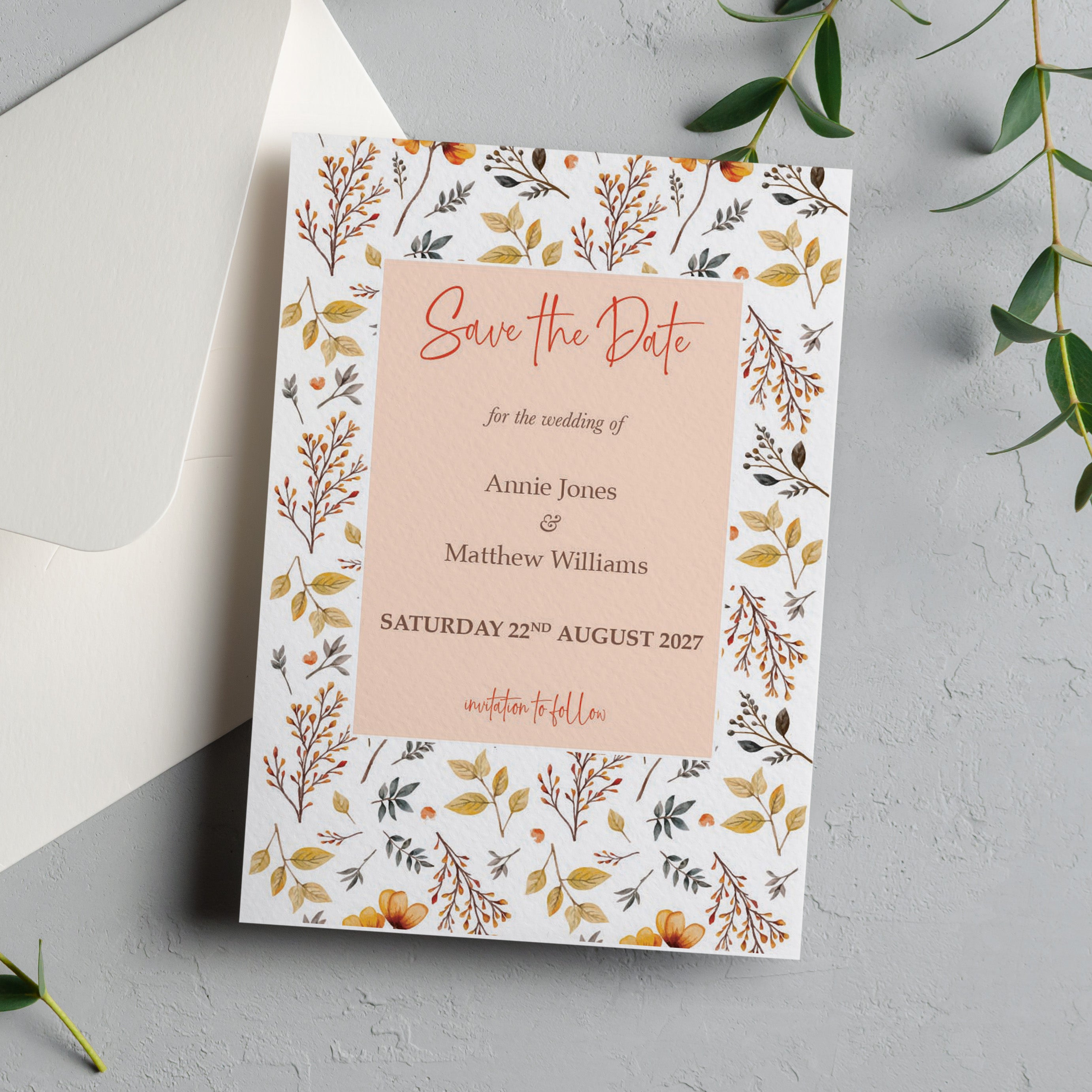 Autumn Coral Save the Date Card