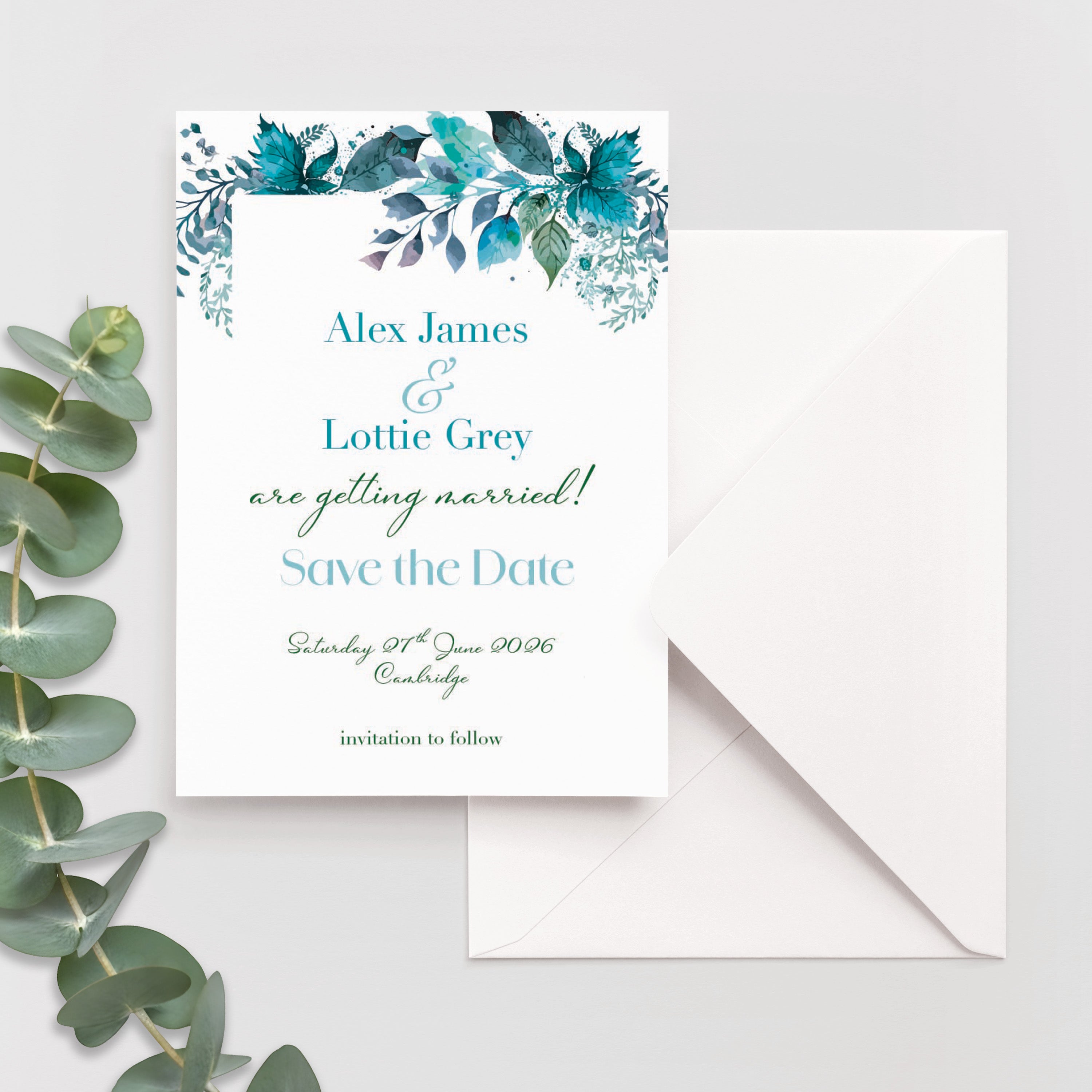 Jade Green Floral Save the Date Cards