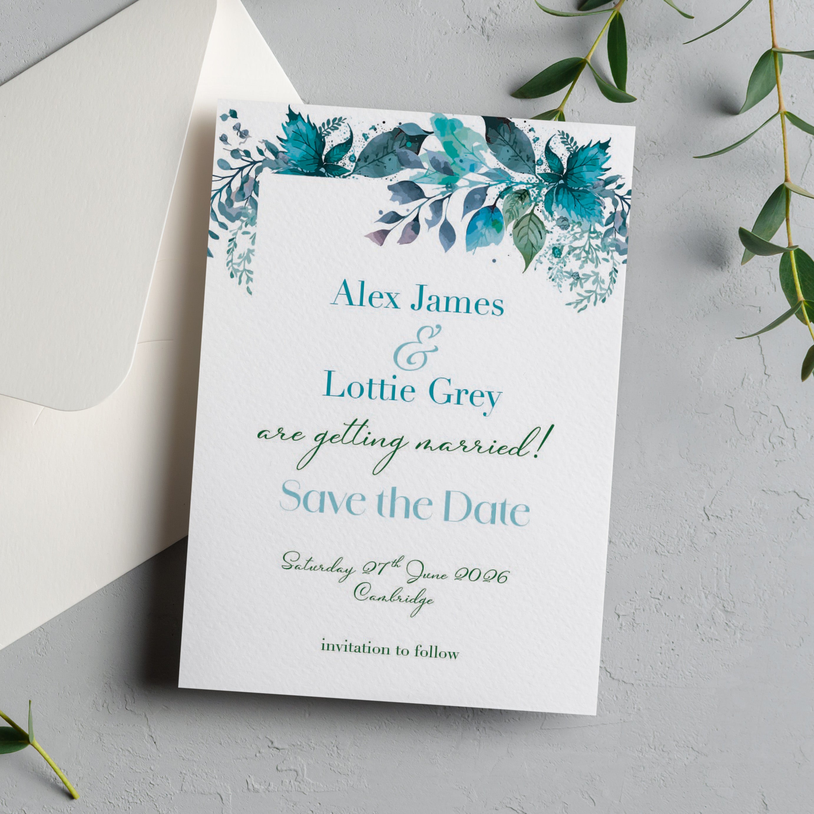 Jade Green Floral Save the Date Cards