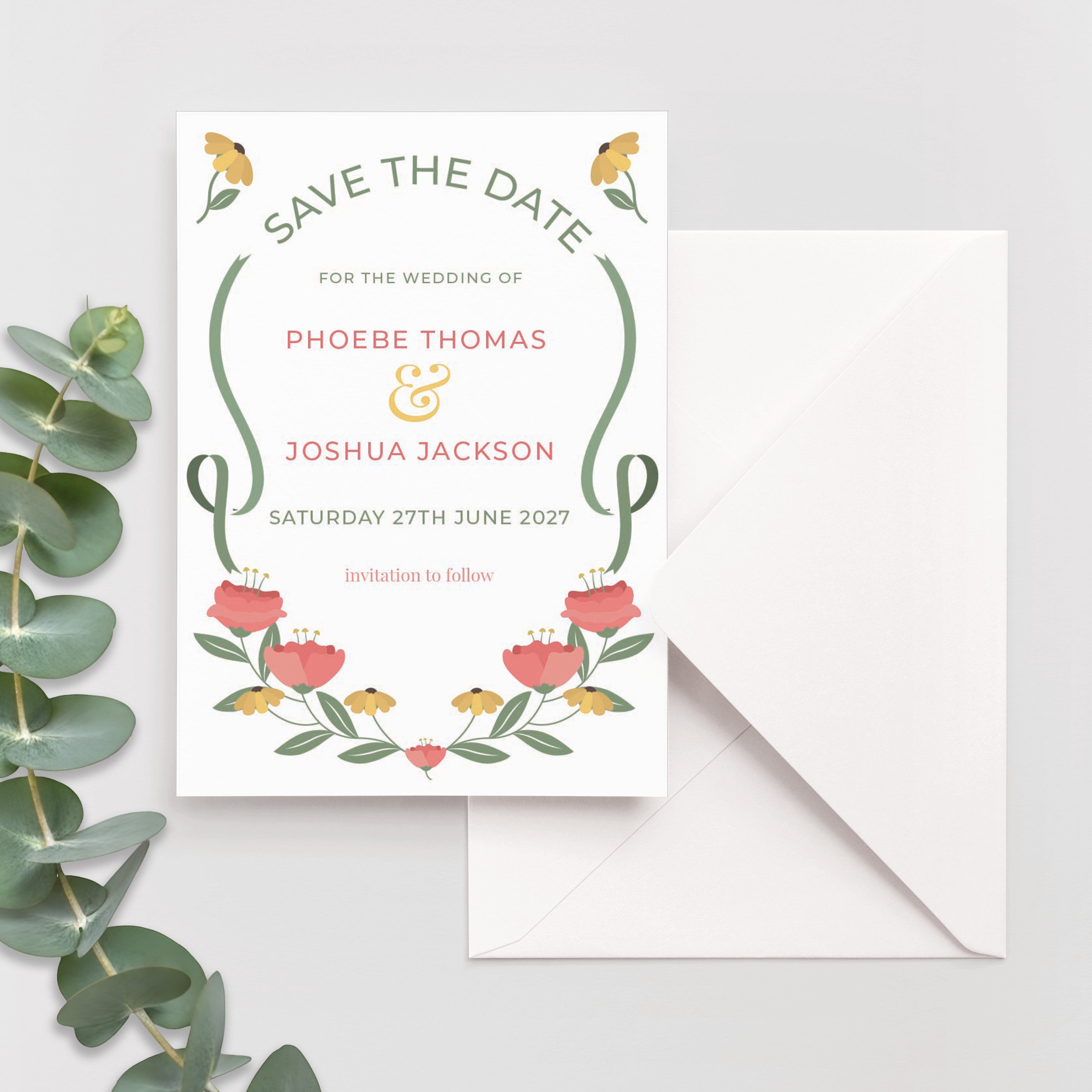 Modern Floral Save the Date Cards