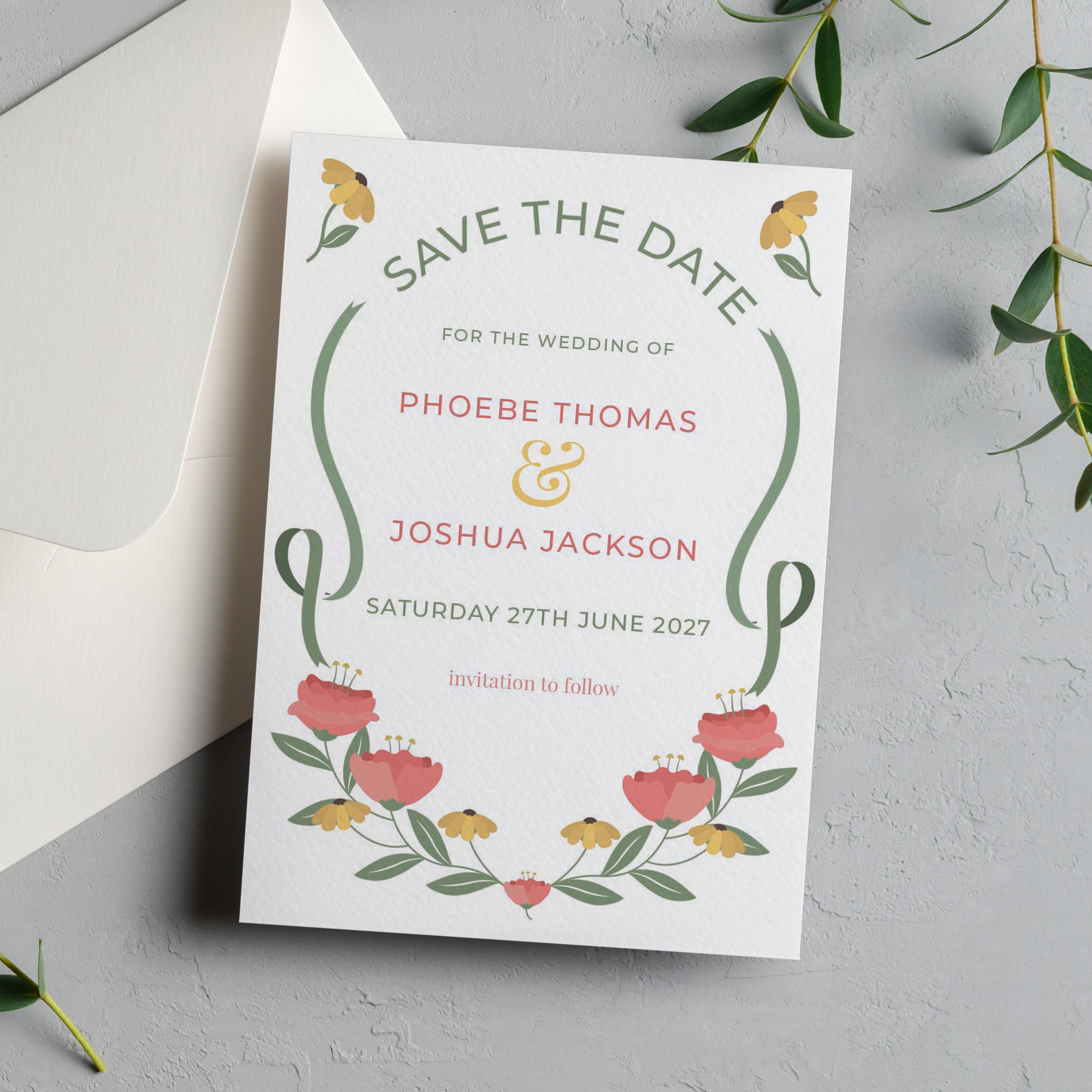 Modern Floral Save the Date Cards