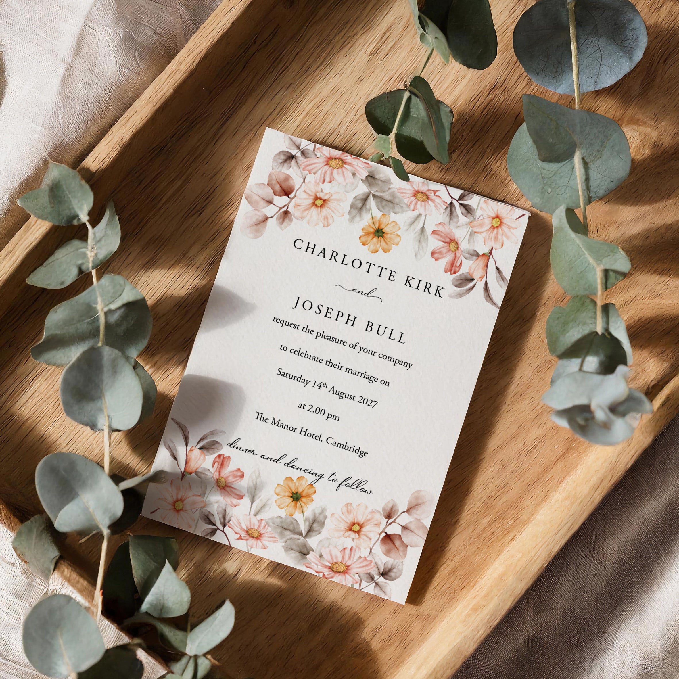 Elegant Autumnal Floral Wedding Invitation