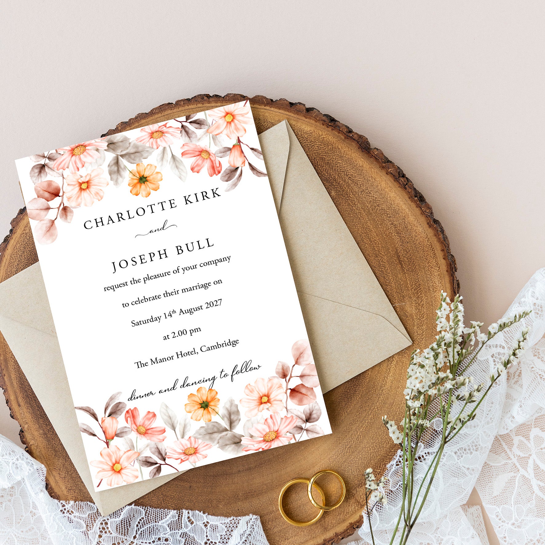 Elegant Autumnal Floral Wedding Invitation