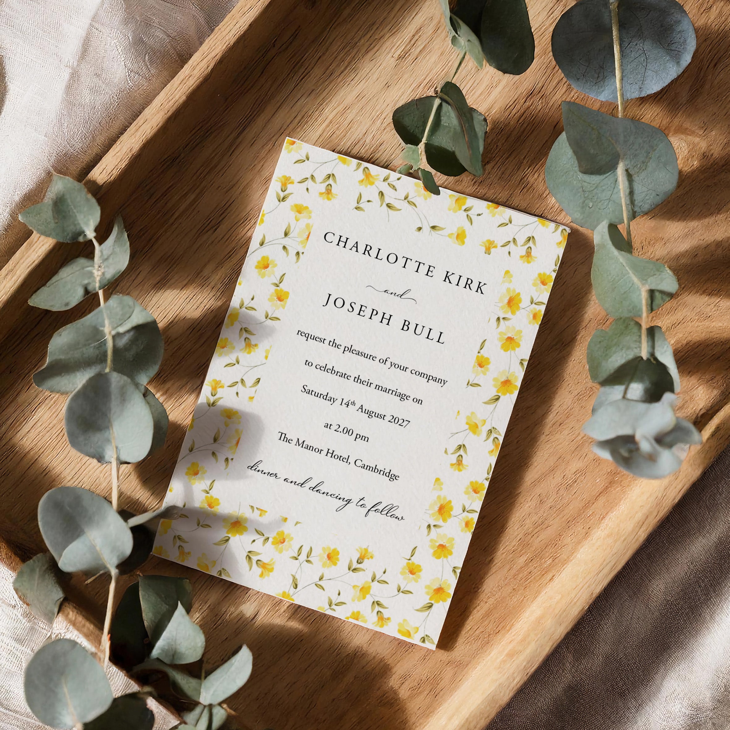 Elegant Butter Yellow Floral Wedding Invitation