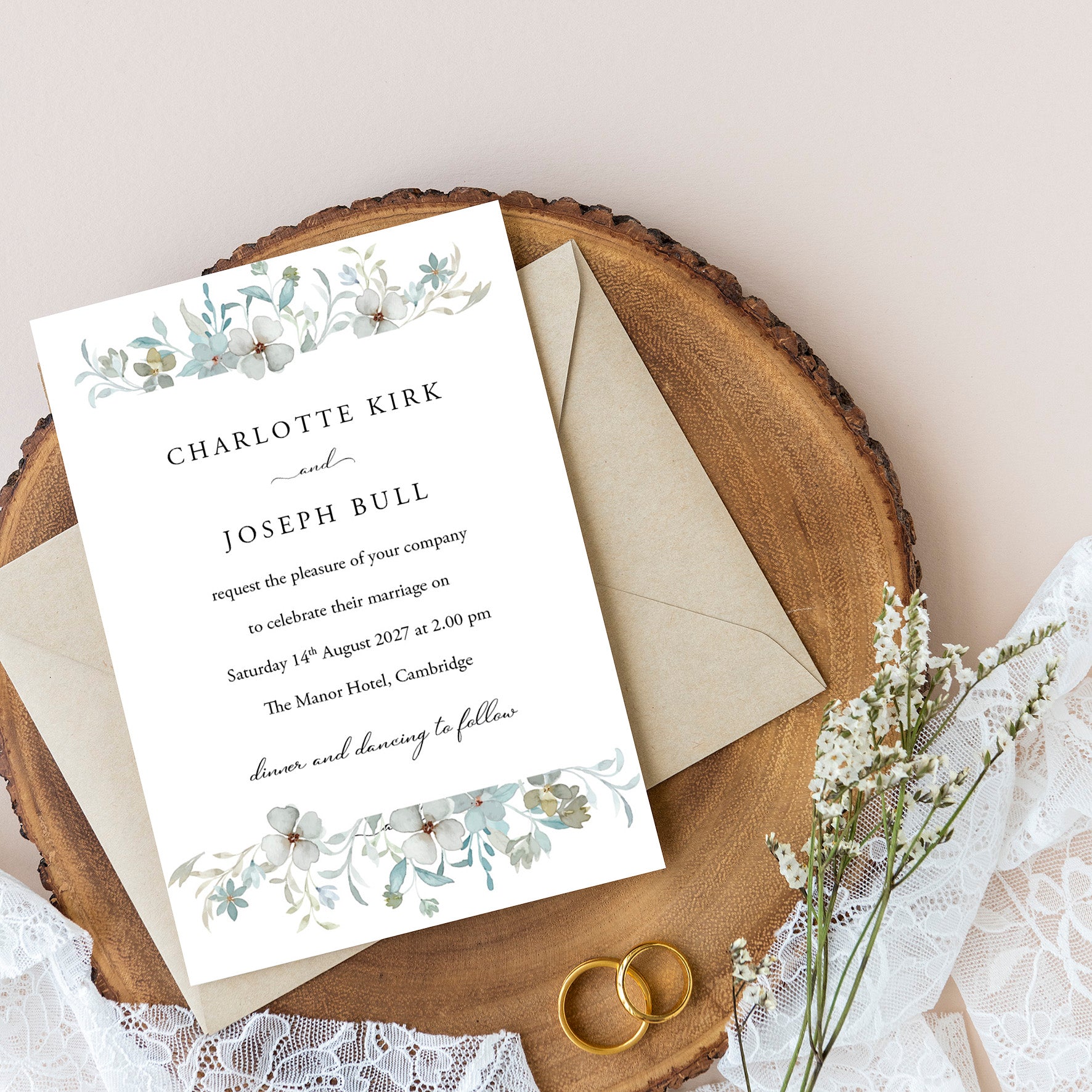 Elegant Green Foliage Floral Wedding Invitation