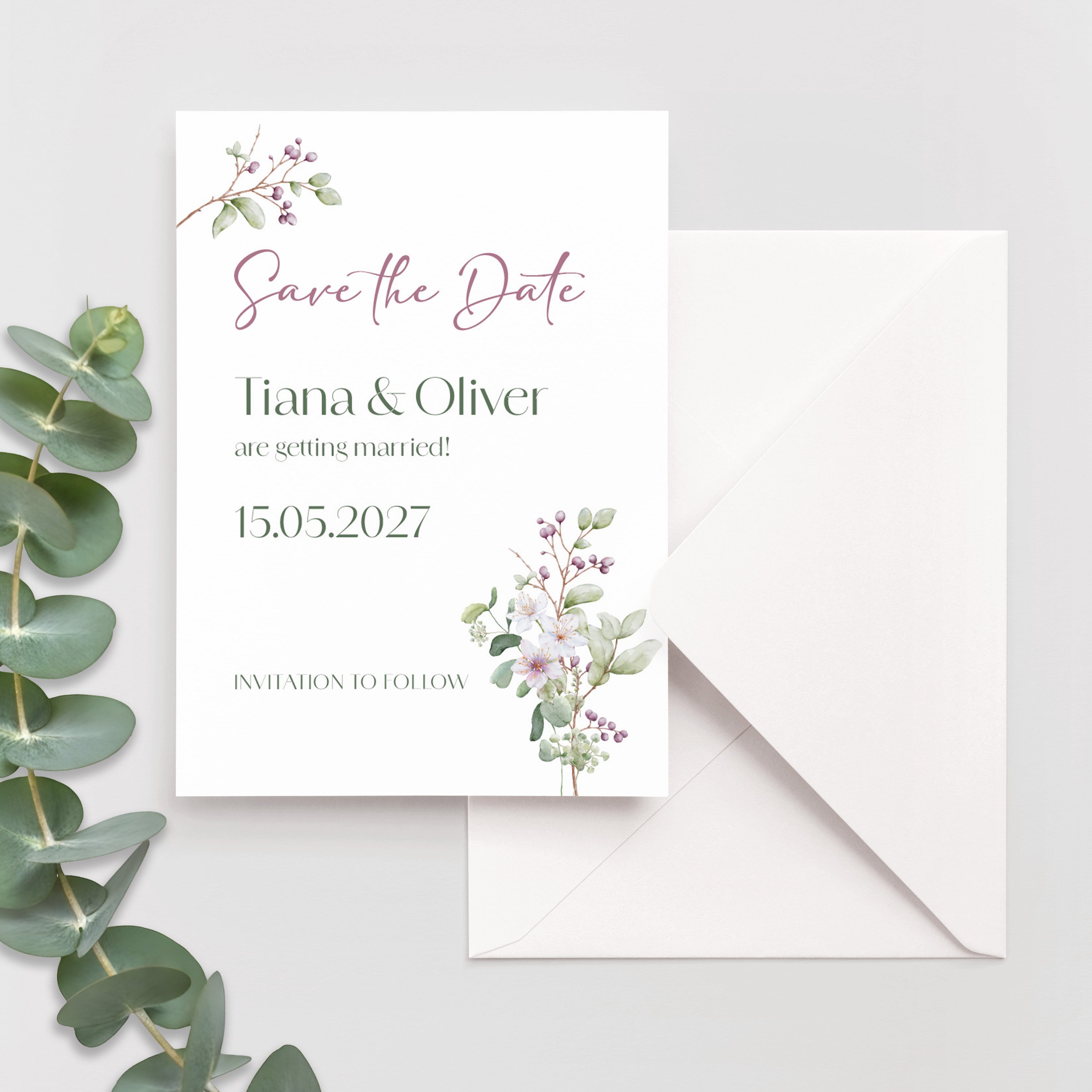 Pink Floral Save the Date Card
