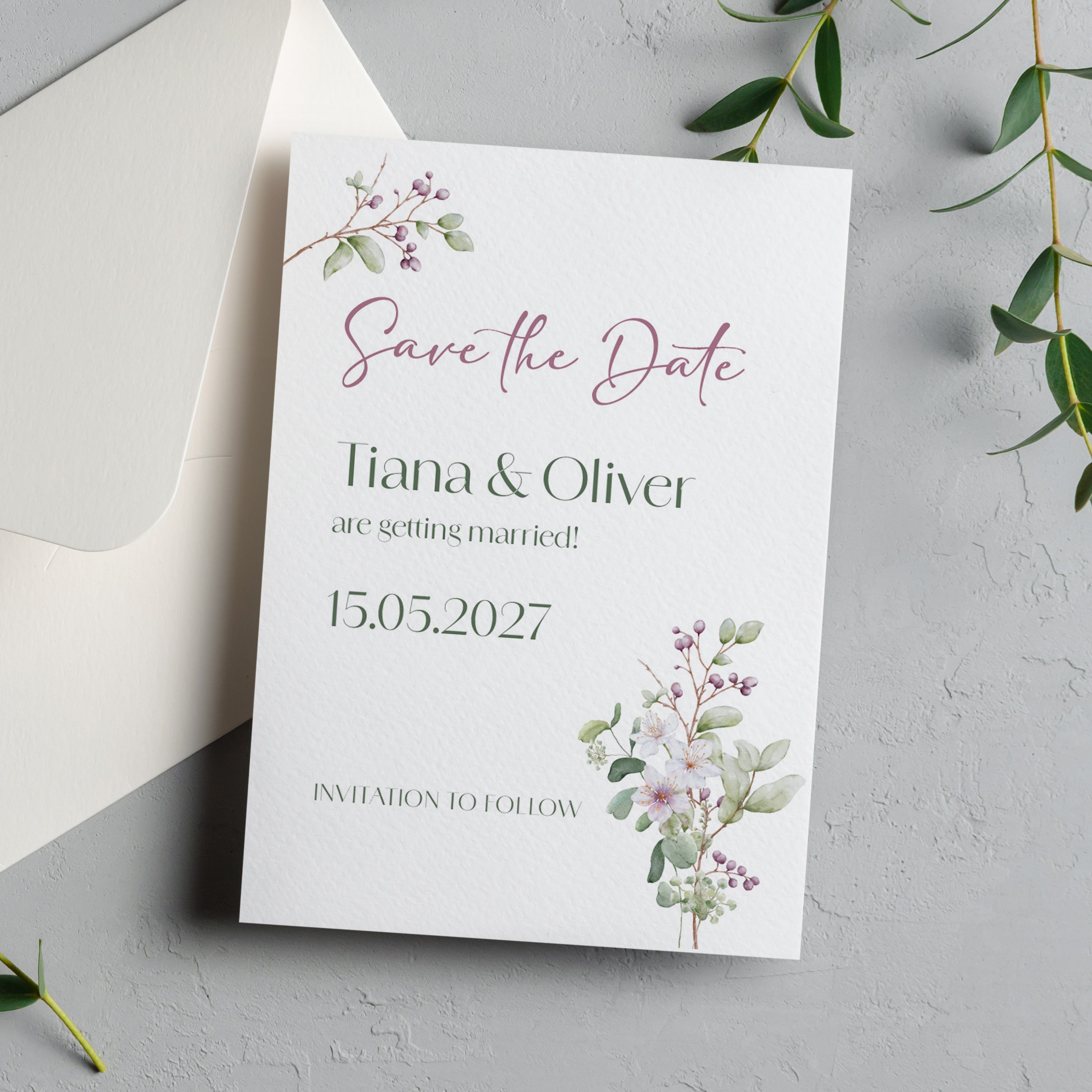 Pink Floral Save the Date Card