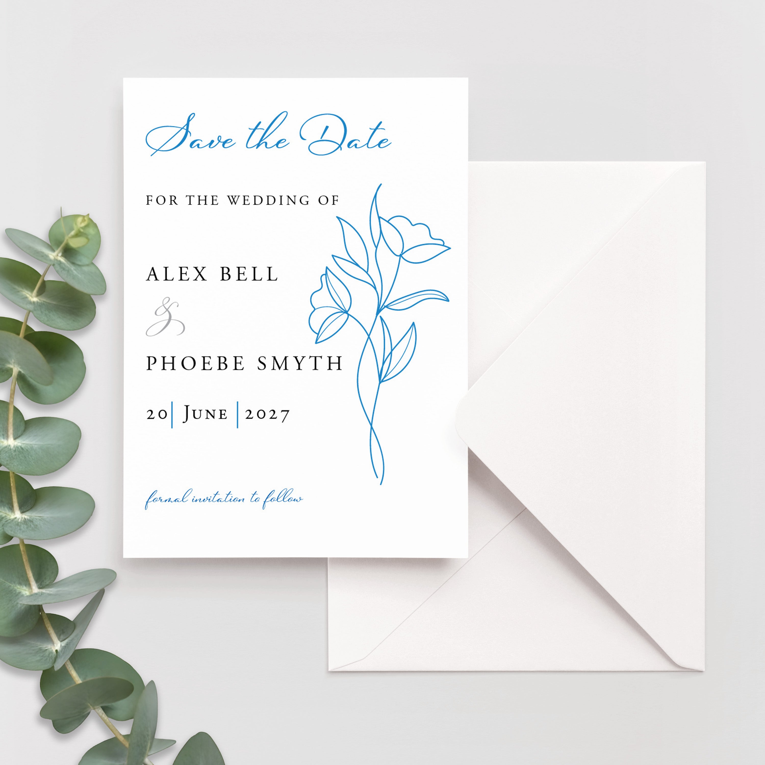 Line Art Floral Save the Date Cards
