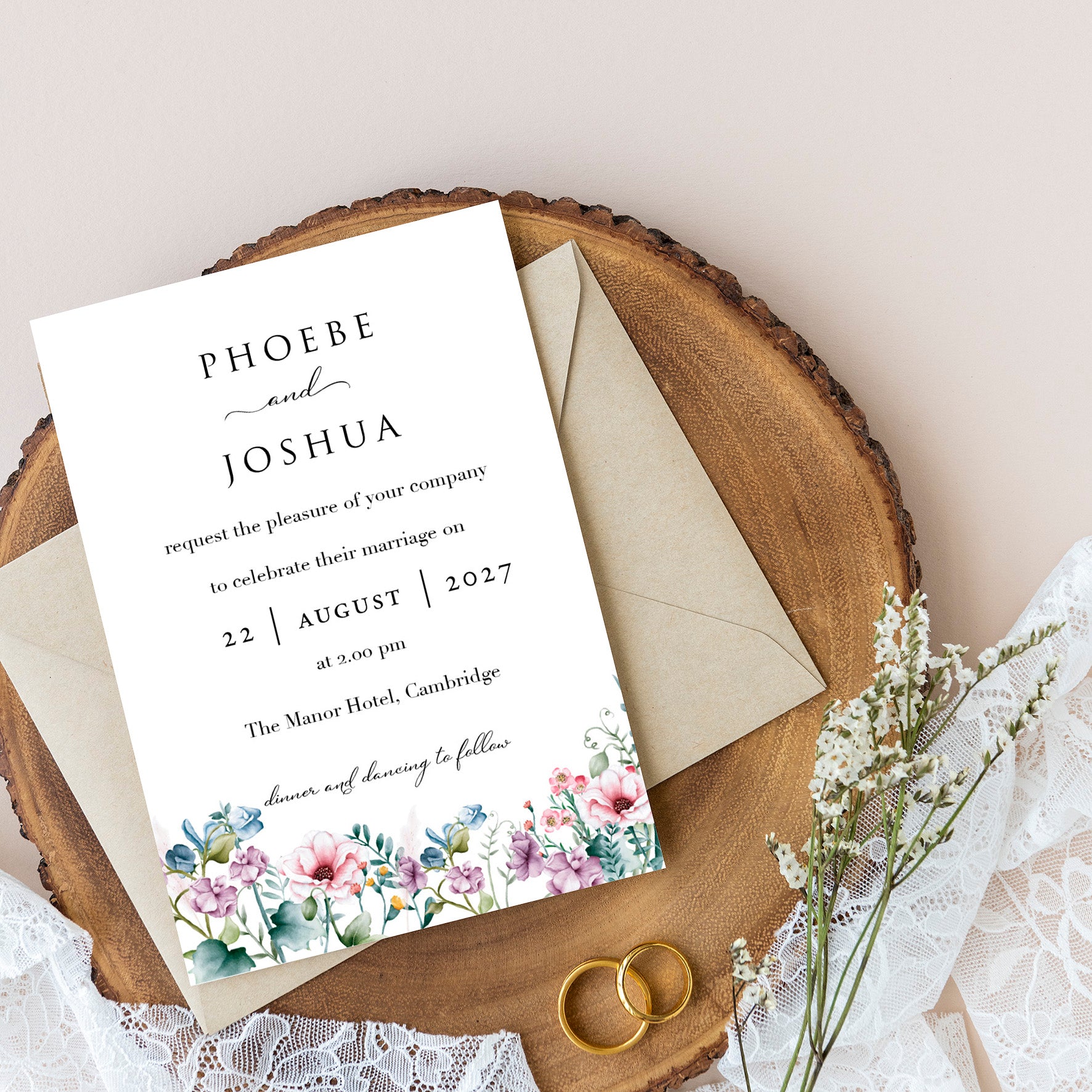 Pink Poppy Floral Classic Wedding Invitation