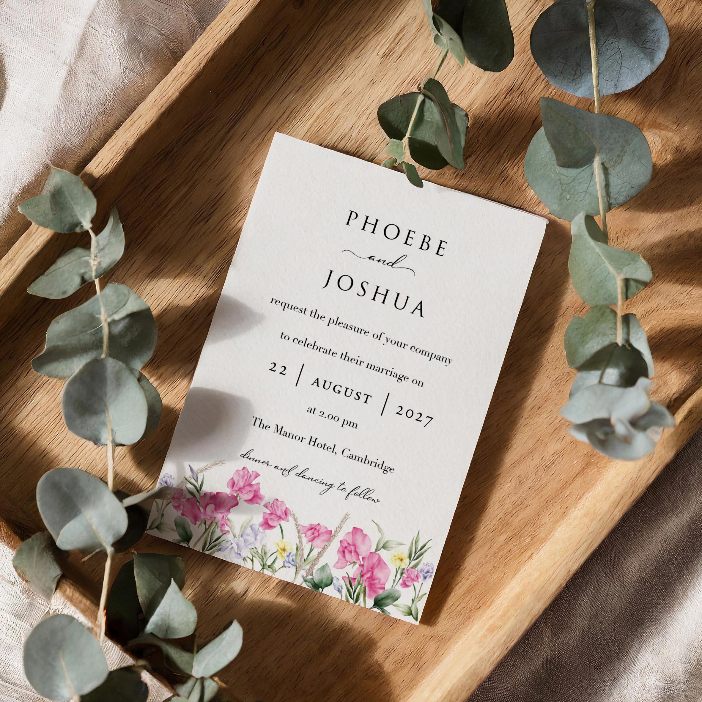 Fushia Pink Floral Classic Wedding Invitation
