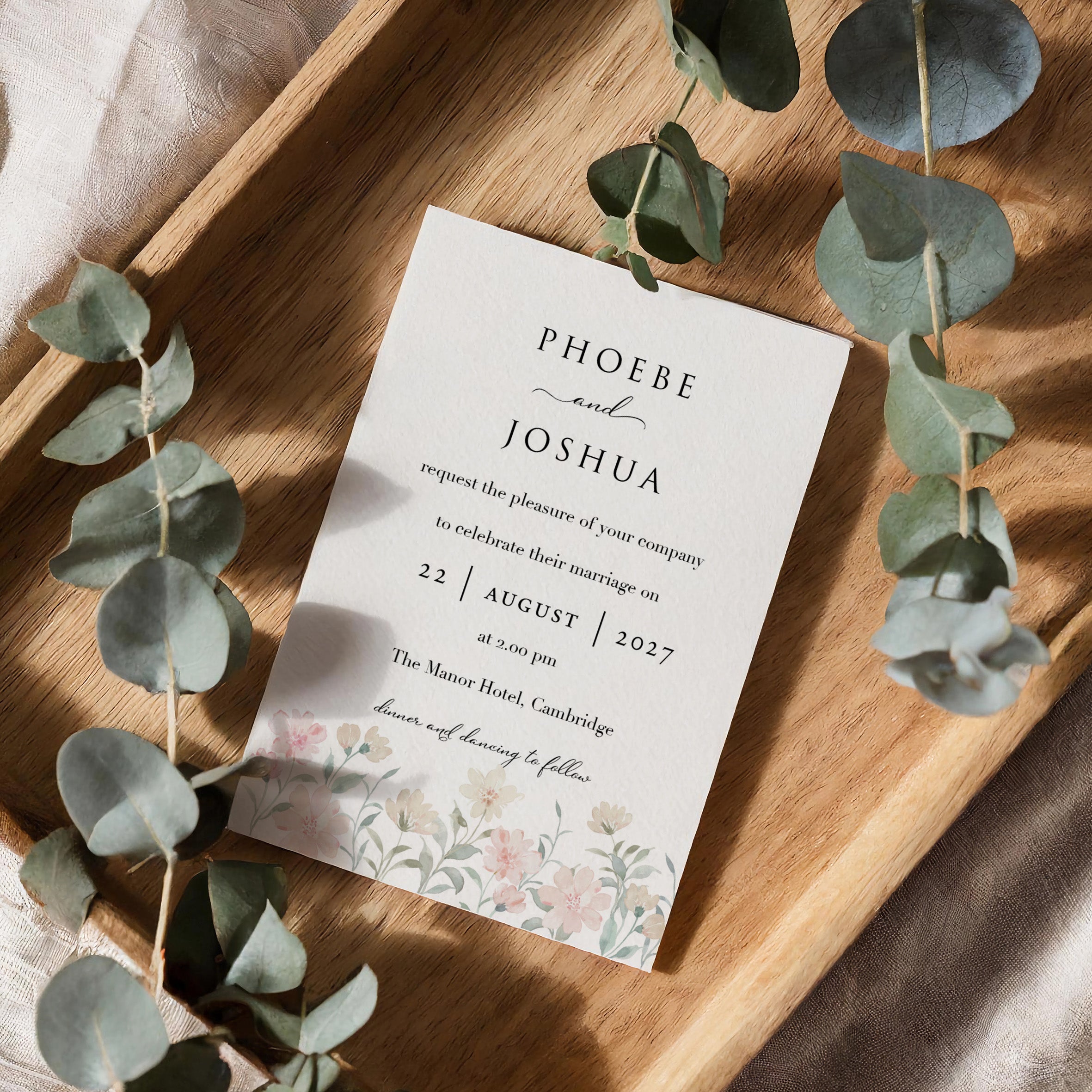 Peach Floral Classic Wedding Invitation