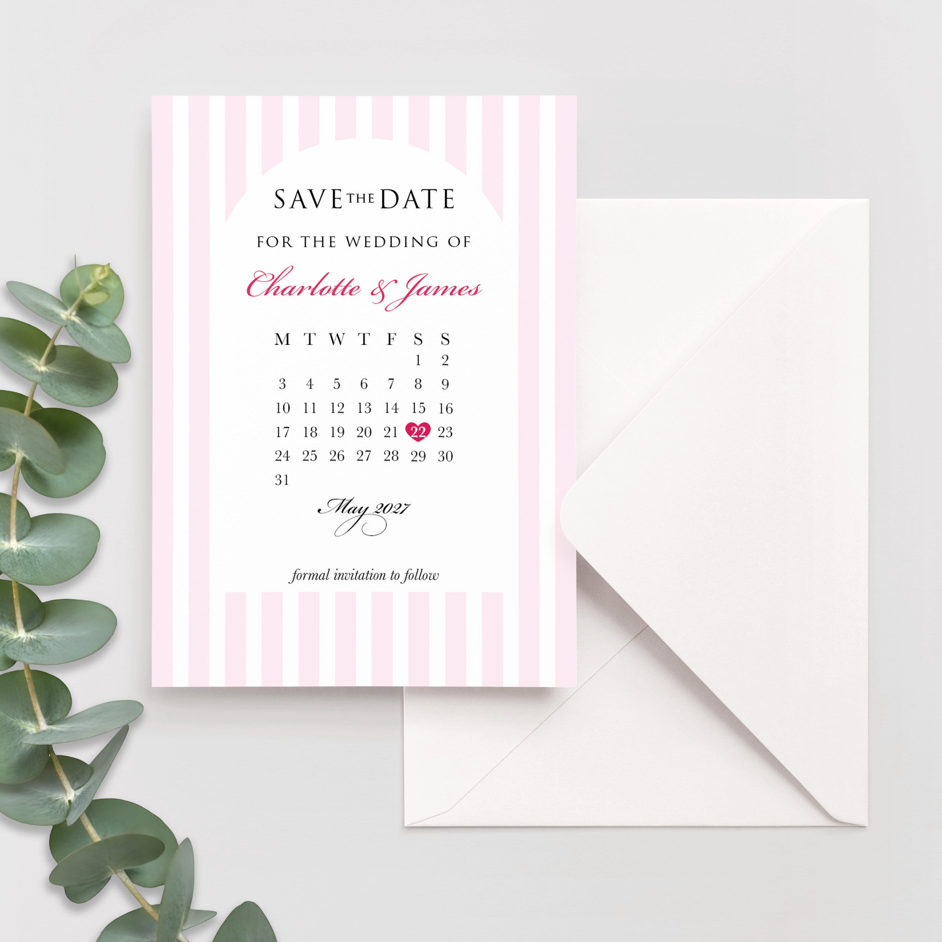 Pink Striped Save the Date Cards