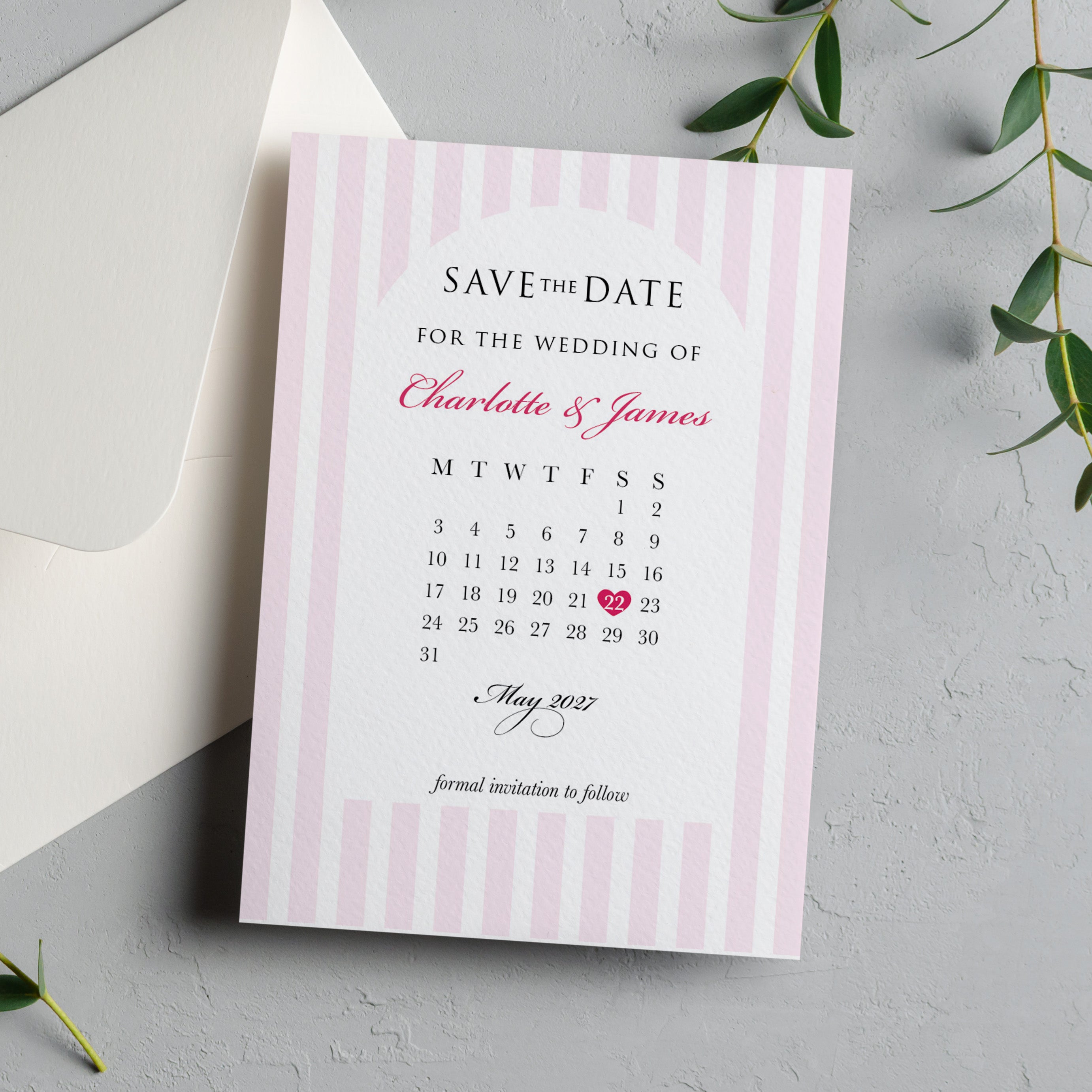 Pink Striped Save the Date Cards