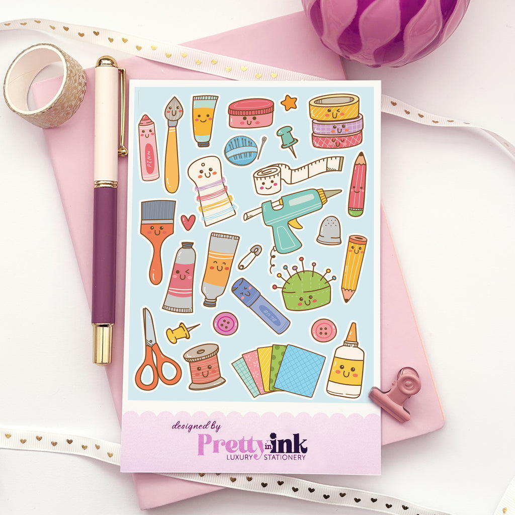 Pens, pencils & craft items sticker sheet