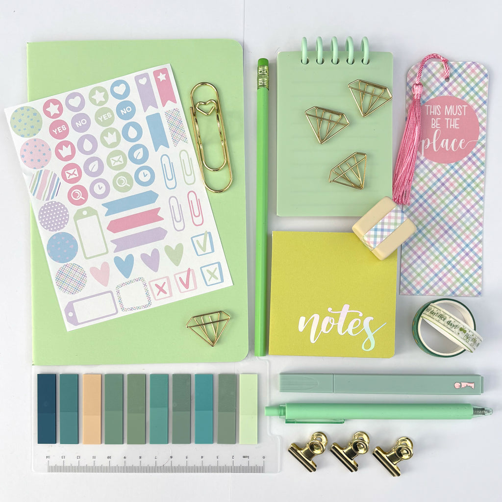Stationery Gift Box collated in tones of Green and Gold