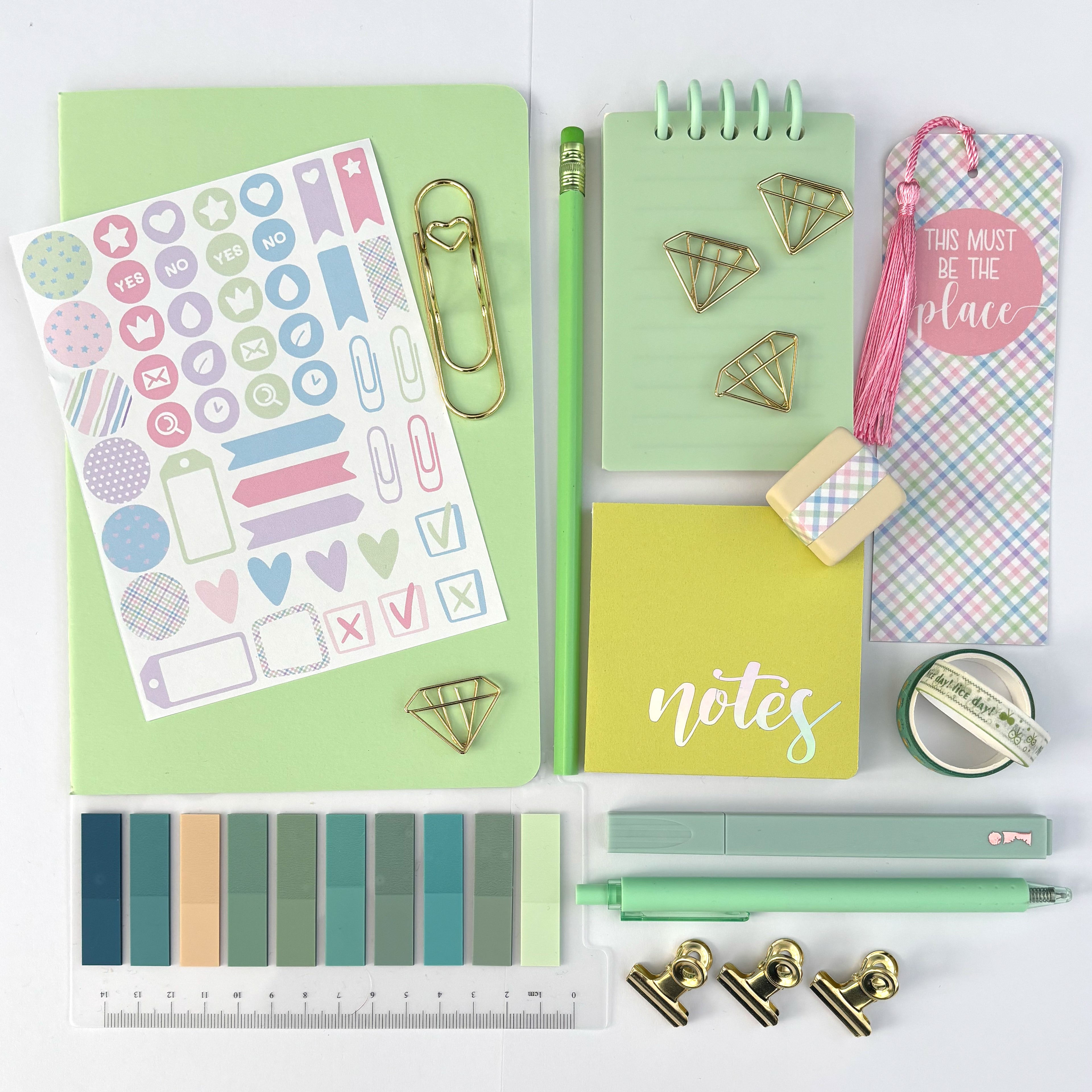 Stationery Gift Box collated in tones of Green and Gold