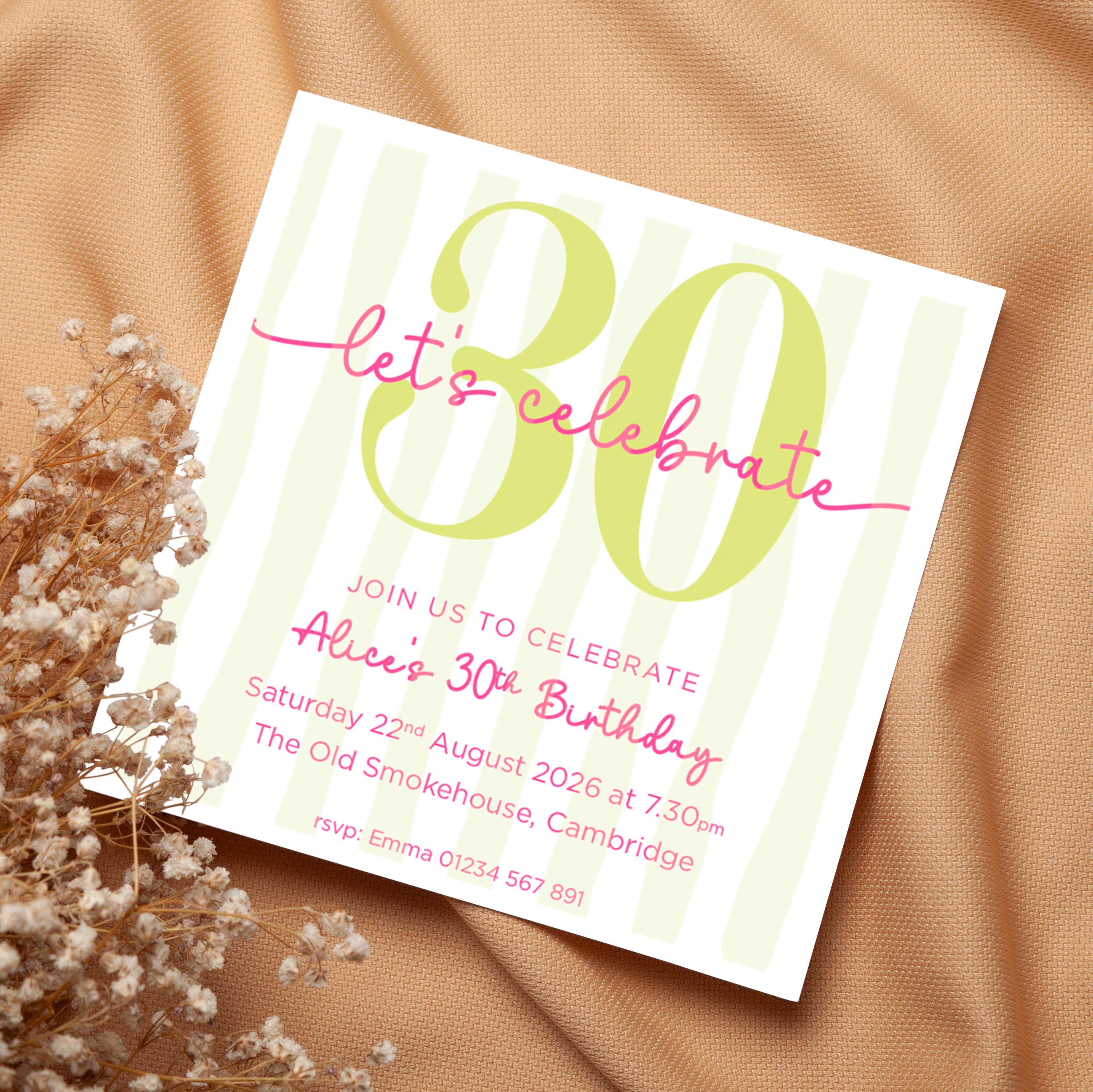 Striped 30th Birthday invite