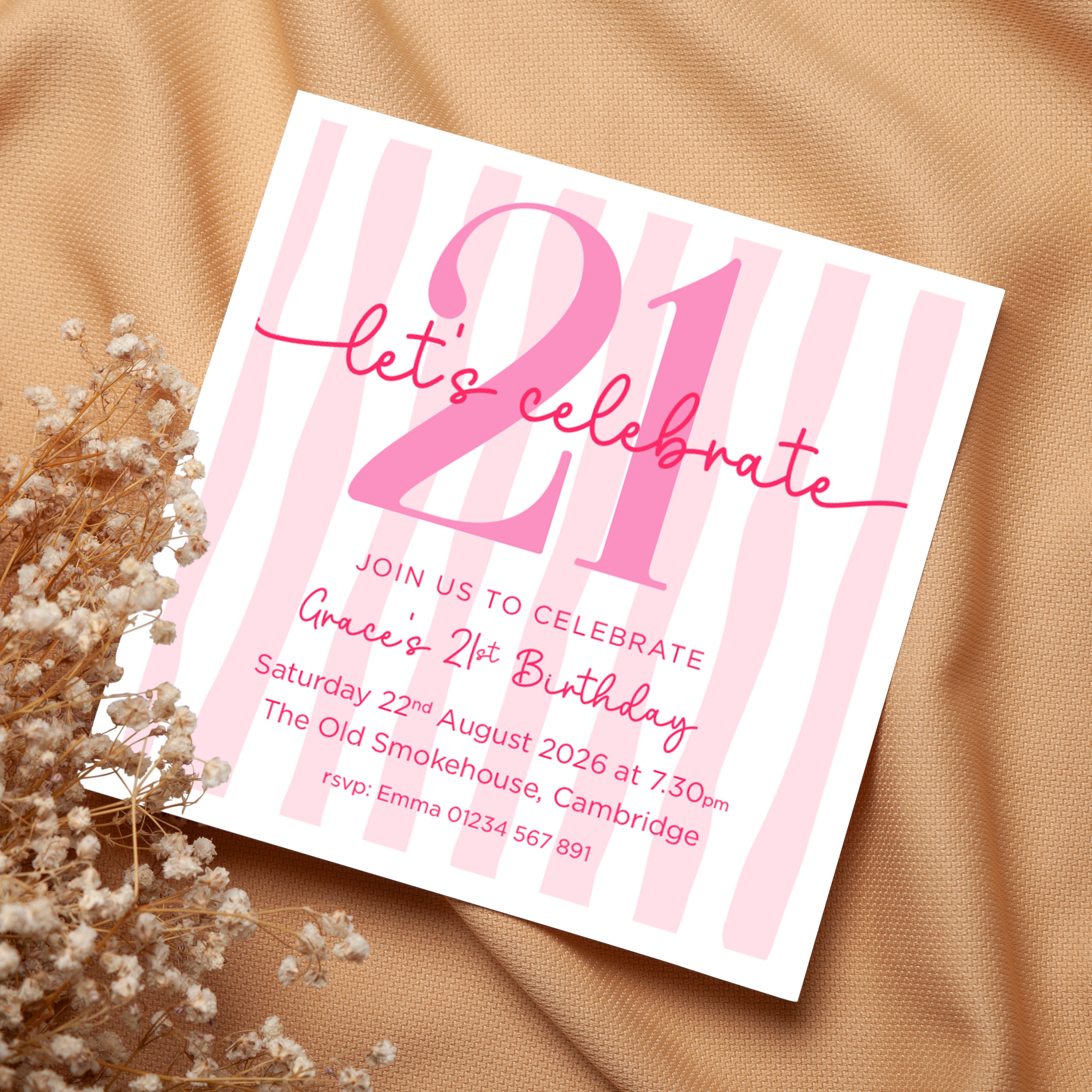 Striped 21st Birthday invite