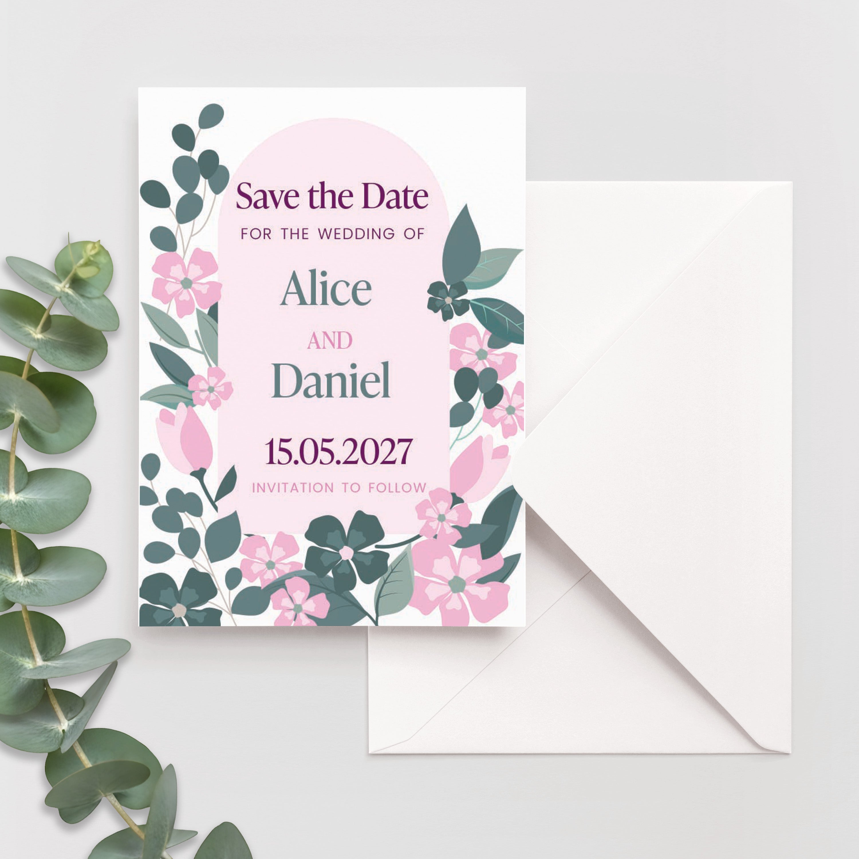 Modern Floral Save the Date Cards
