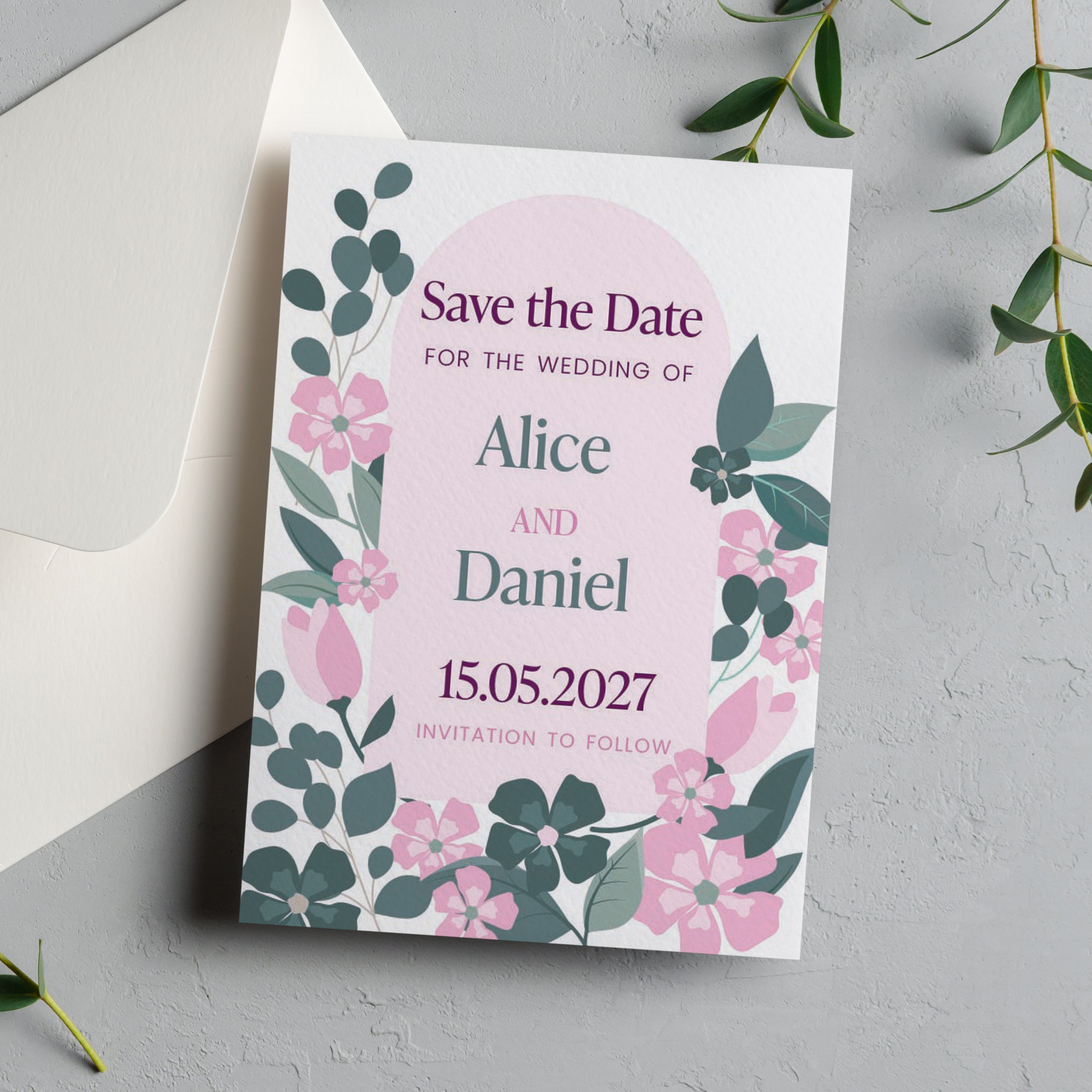 Modern Floral Save the Date Cards