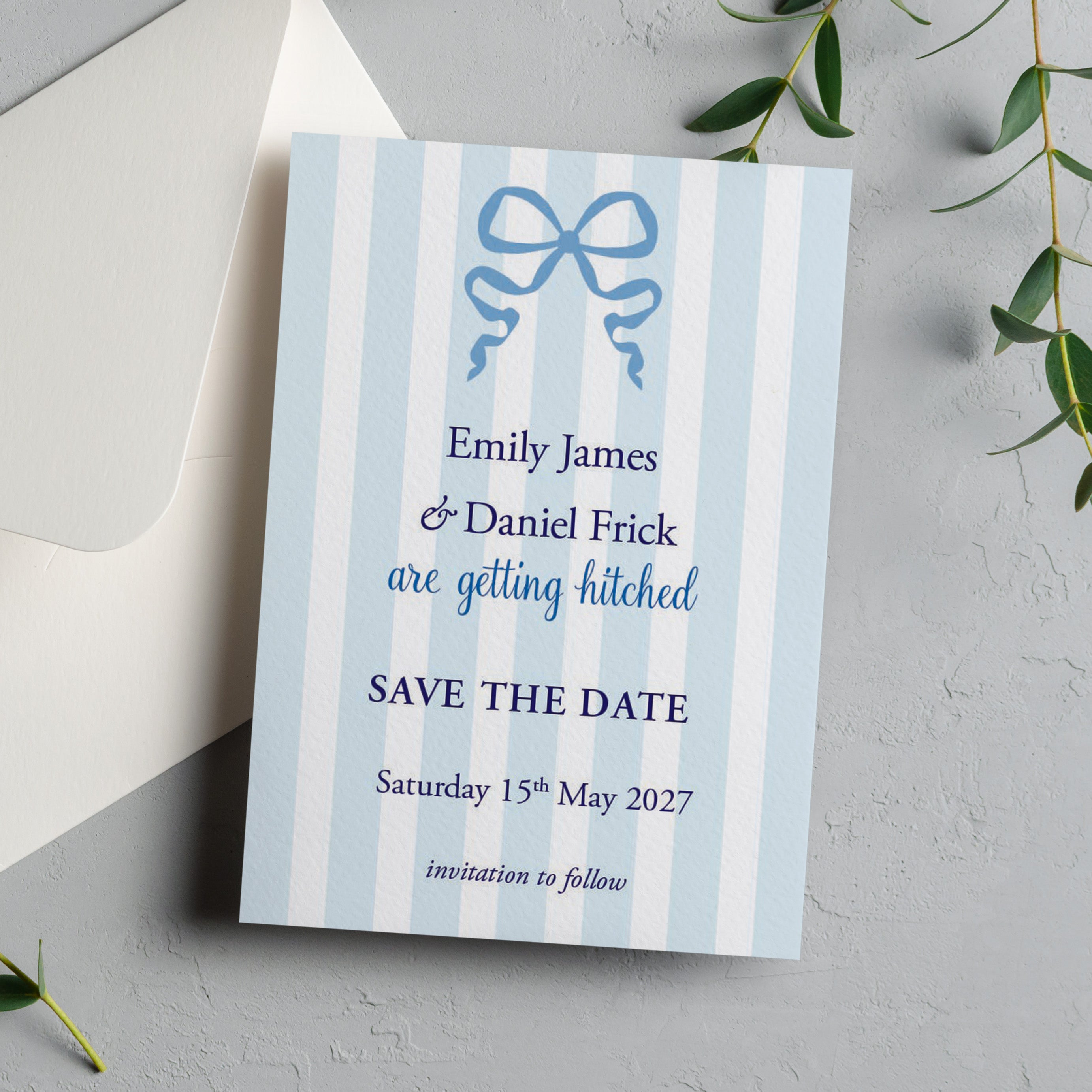 Bow Striped Save the Date Cards