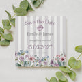 Lilac Floral Striped Save the Date Cards