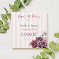 Pink Floral Striped Save the Date Cards