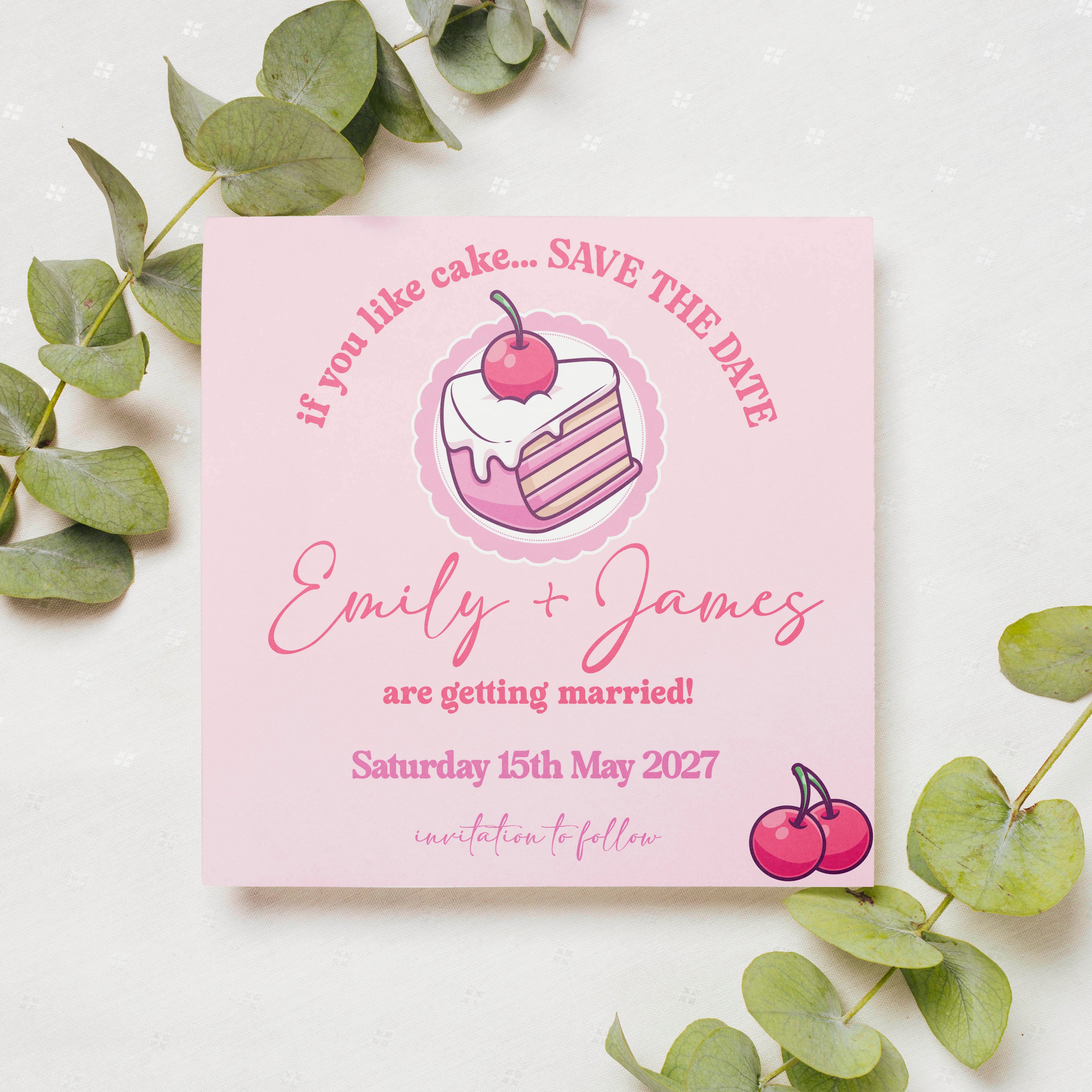 Pink Wedding Cake Save the Date Cards