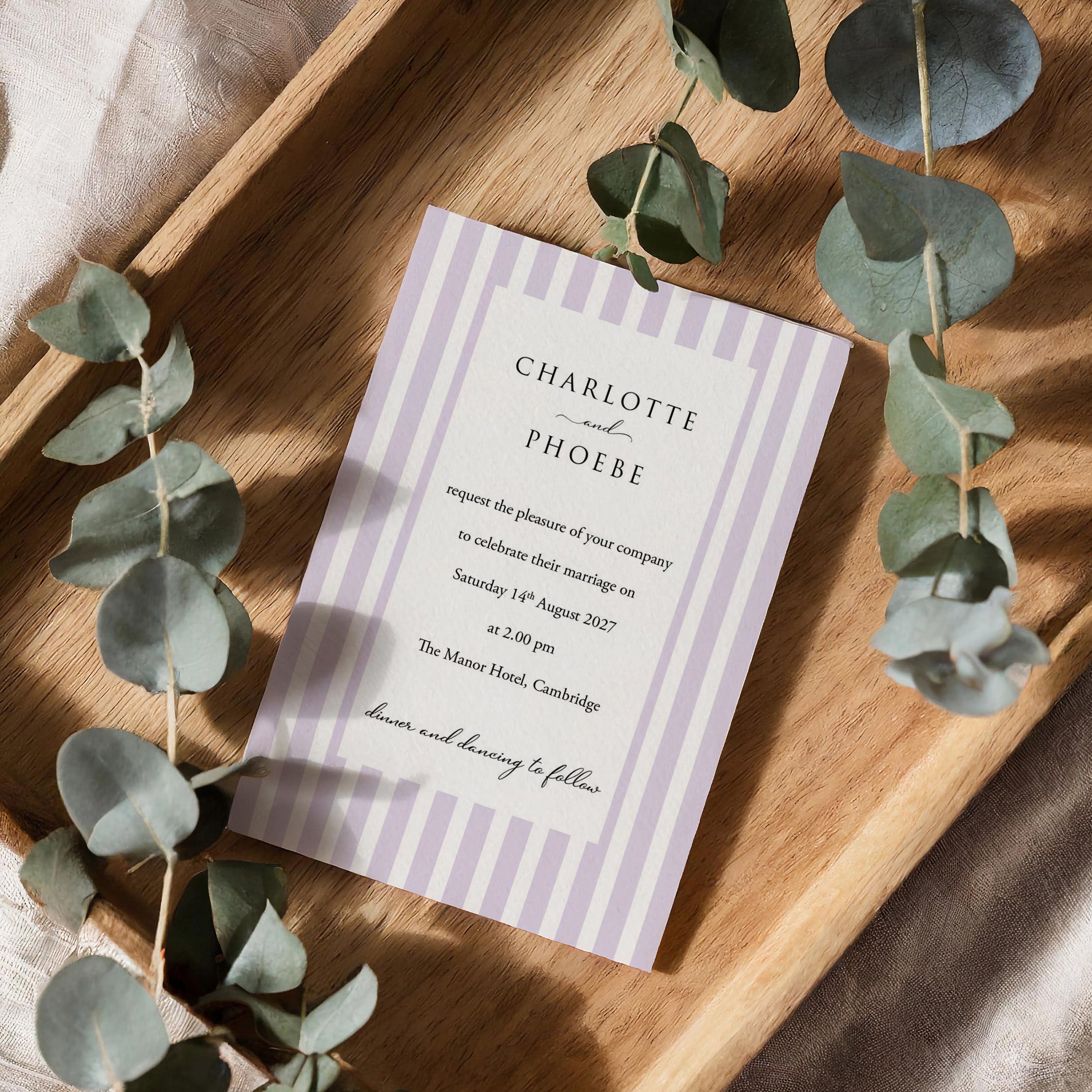Elegant Lilac Striped Wedding Invitation