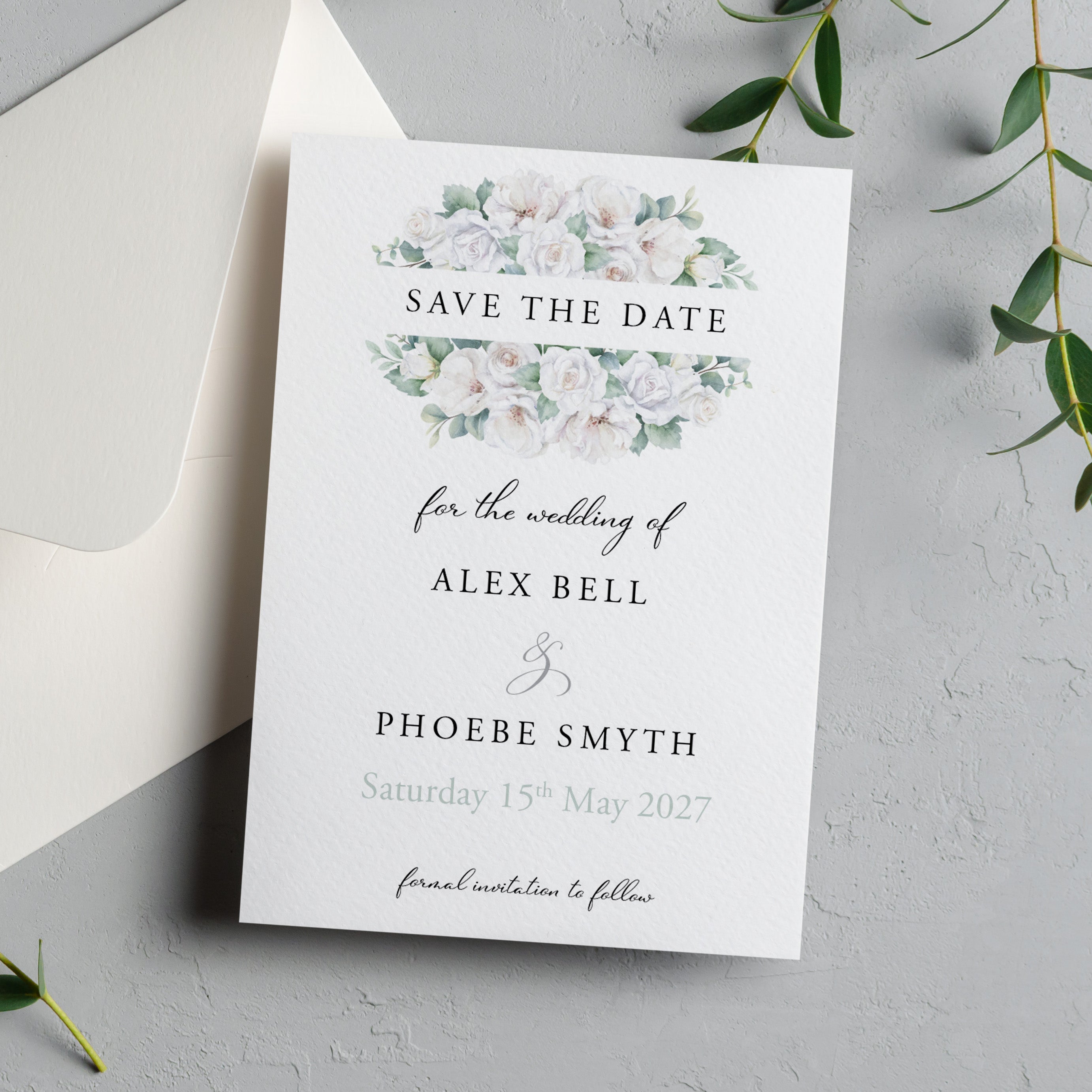 White Roses Save the Date Cards